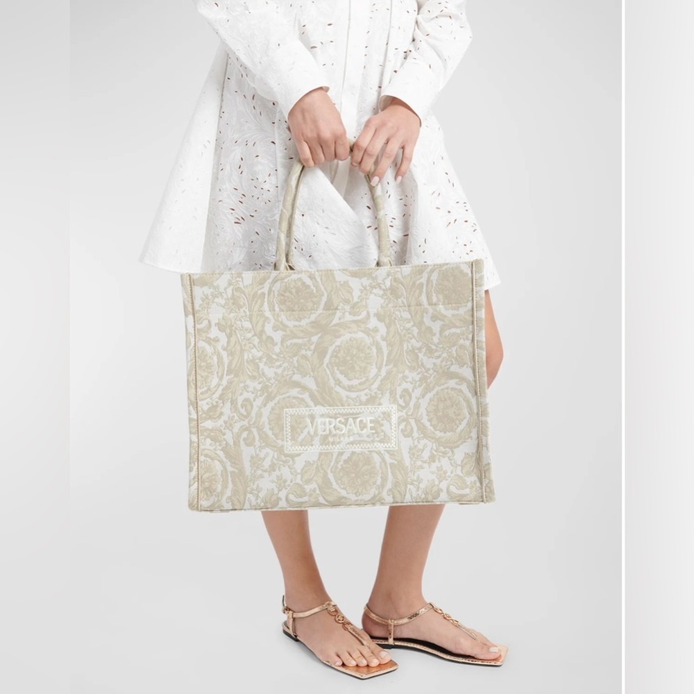 Versace NWT XL Jacquard Embroidered Canvas Tote Bag - Picture 2 of 8